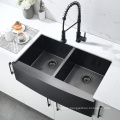 Aquacubic 33 Inch Double Hole CUPC Handmade Stainless Steel PVD Nano Farmhouse Apron Front Kitchen Sink